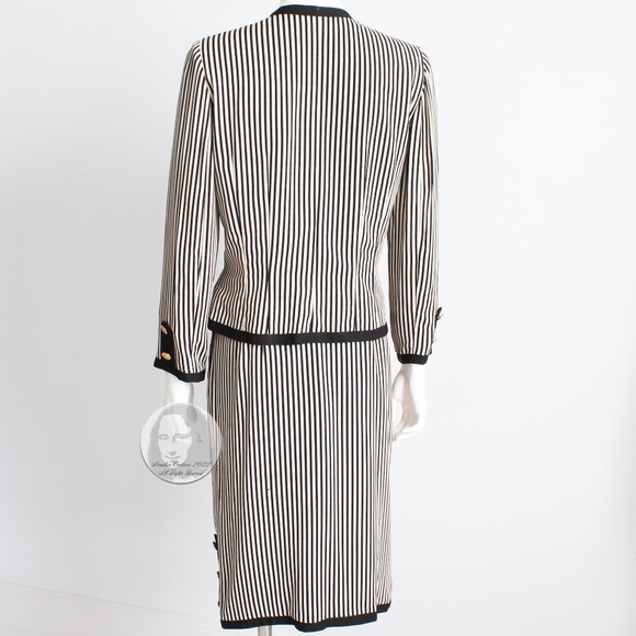 Albert Nipon Suit 2pc Jacket & Skirt Black White Striped Pinstripe Sz 10 Vintage - Picture 7 of 11